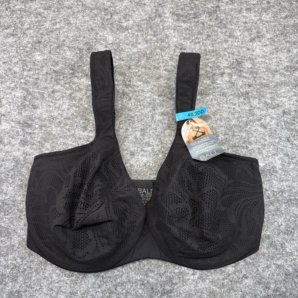 NEW Bali Coolest Smoothing Underwire Minimizer bra women's 40DDD black DF4584